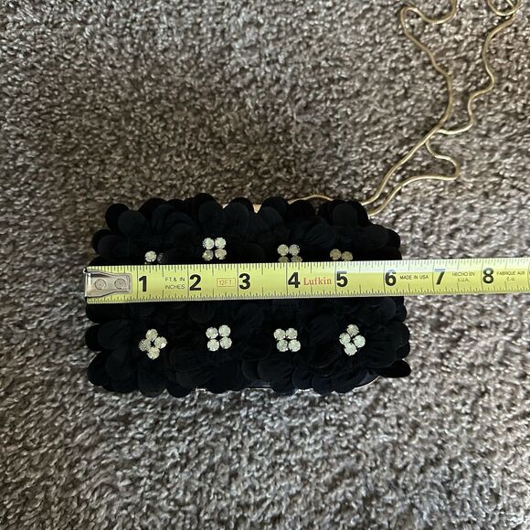 Anne Fontaine Handcrafted Beaded Floral Evening Bag  Clutch Floral Black Gold - Picture 10 of 11